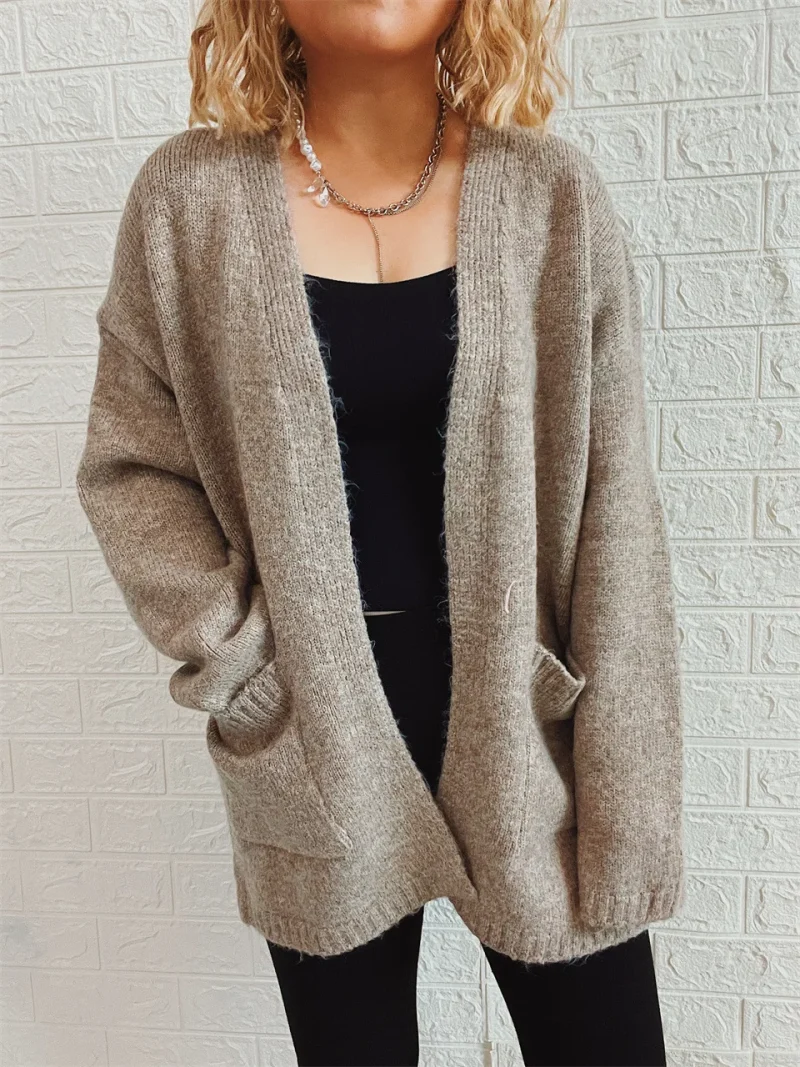 Long Sleeve Pockets Sweater Coat Womens Clothing - Image 12
