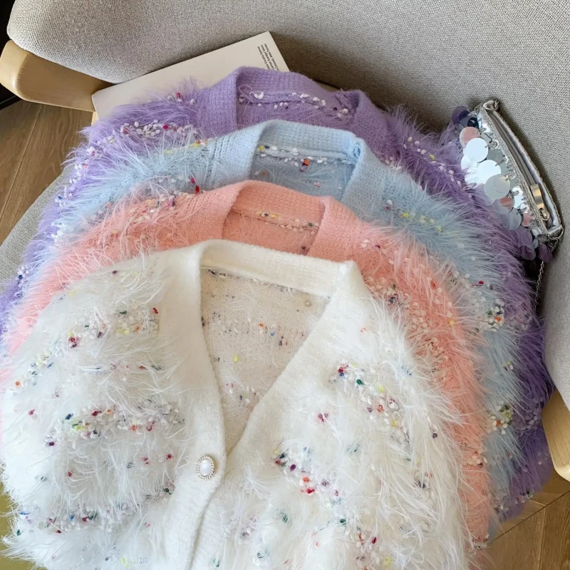 Korean Style Sweet Mohair Cardigan Women 2024