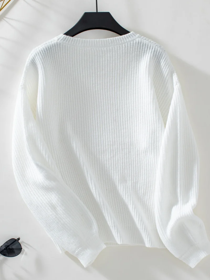 Women Solid Color Knitted Sweater 2024 Autumn - Image 11