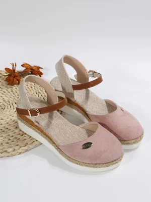 Women Linen Plain 6cm Wedge Sandals Bohemian Handmade Ladies