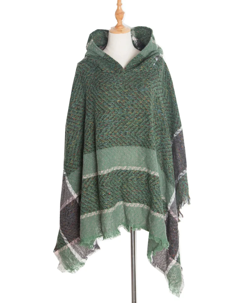 Winter Hooded Capes Women Loose Striped Poncho - Image 6