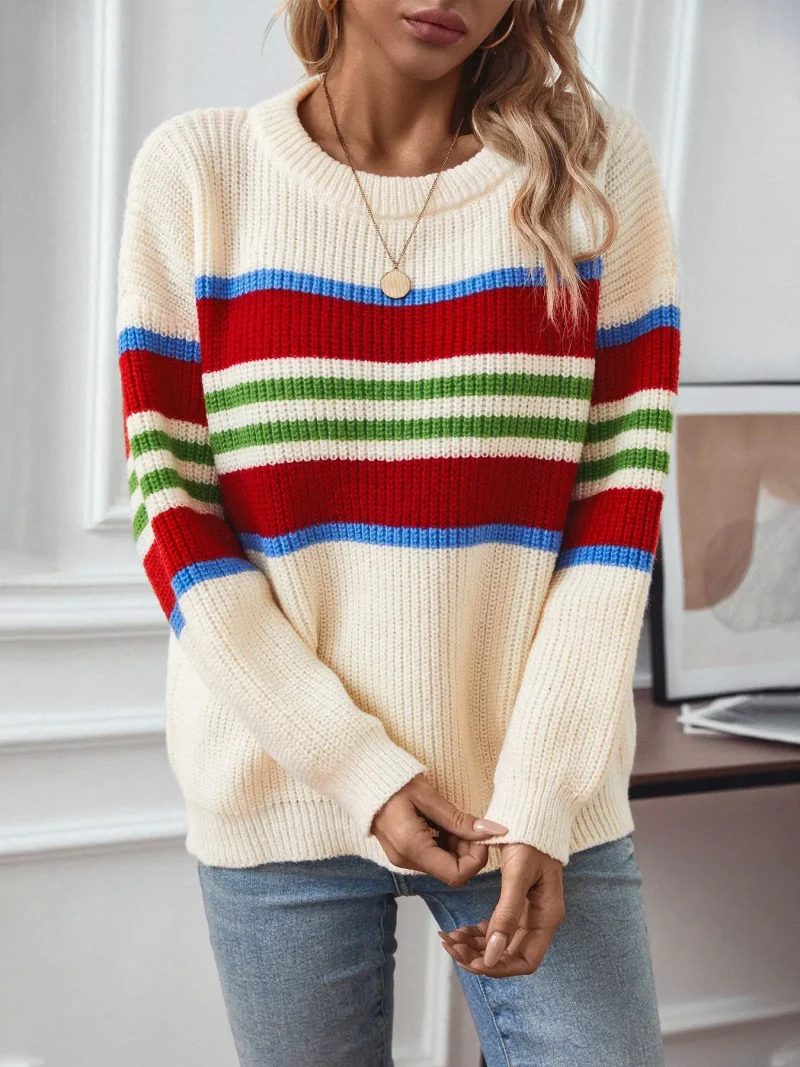 Rainbow Striped O-Neck Pullover Women 2024 - Image 10