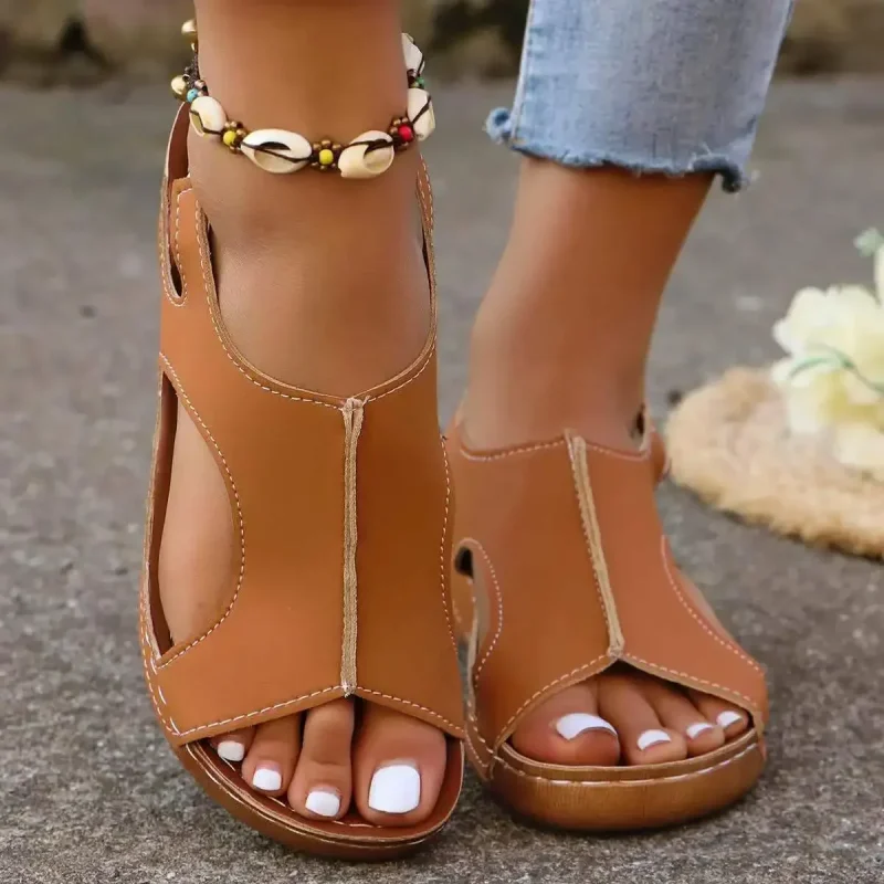Women's Summer New Style Retro Solid Color Thick-soled Wedge Slippers - Image 10