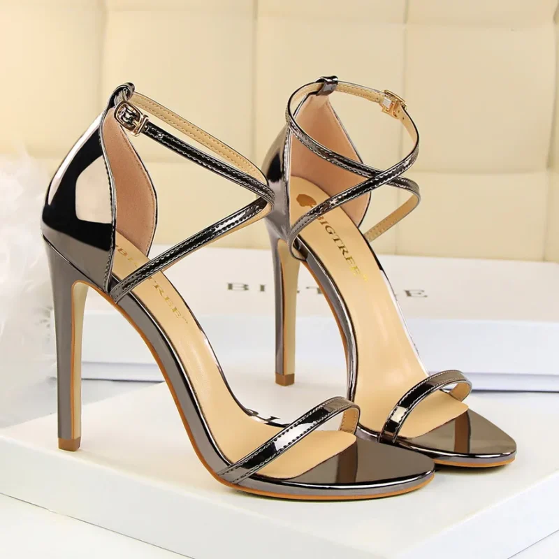 Summer Mid Low Heels Champagne Gold Sandals Roman Pumps Lady - Image 12