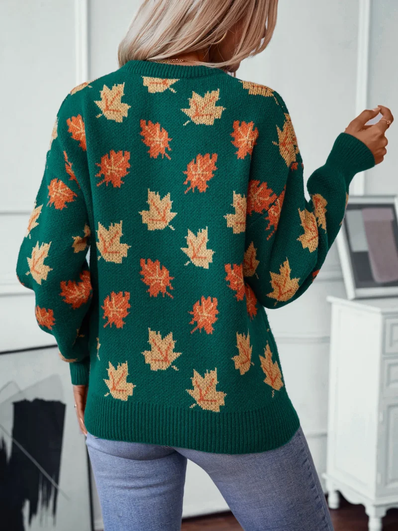 Winter Cloth Women's Knitted Pullovers Maple Leaf Sweater Fashion - Image 9