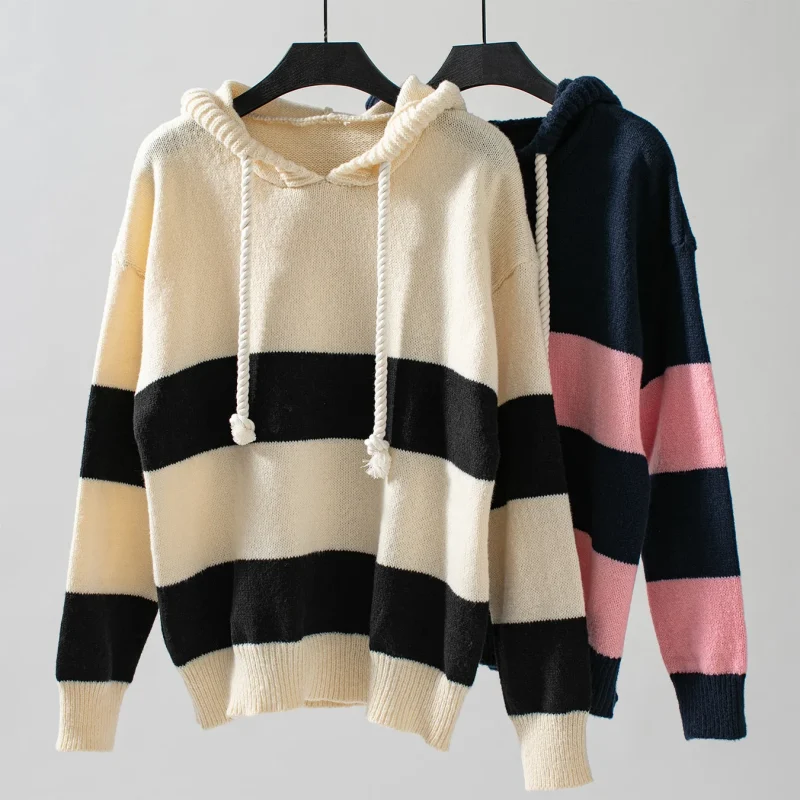 Hooded Striped Pullover Sweater Women Autumn - Image 11