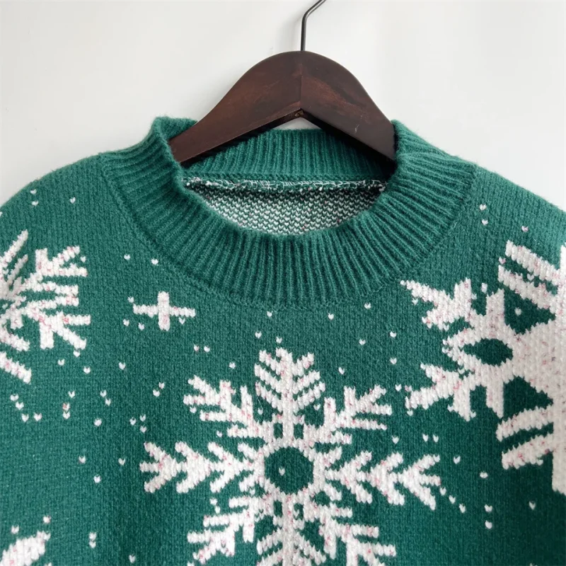 Clothes Christmas Sweater Snowflake Print O- Neck Long Sleeve Knitted - Image 13