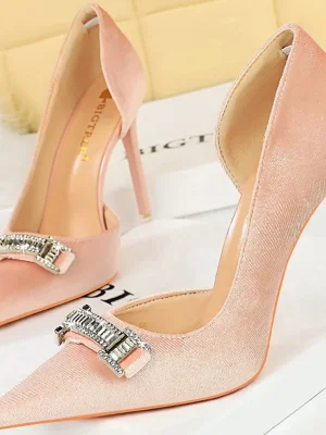 Women 10.5cm Thin High Heels Sexy Rhinestone Buckle Pointed Toe