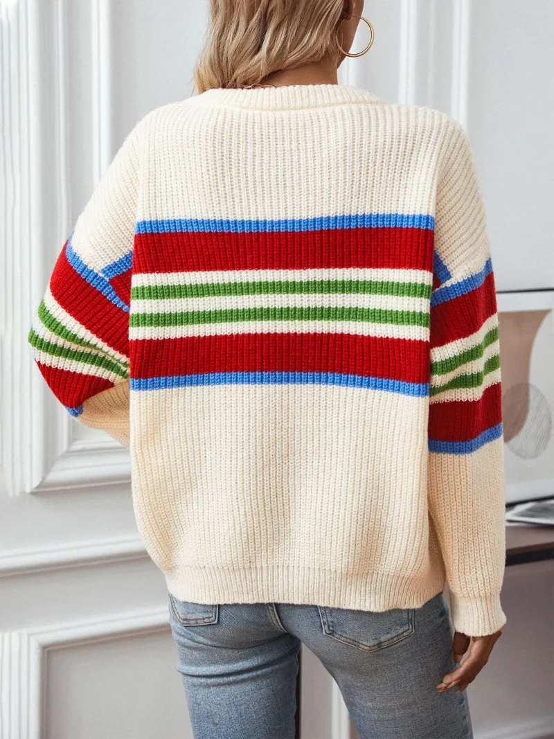 Rainbow Striped O-Neck Pullover Women 2024 - Image 9