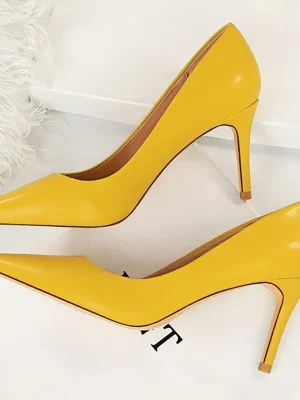 Women Fetish 7.5cm High Heels Nude Yellow Pumps Wedding Bridal