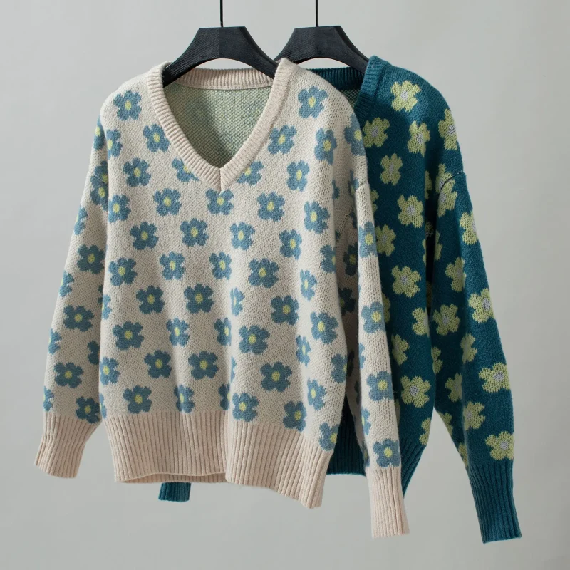 Floral V Neck Pullover Sweater For Women 2024 - Image 13