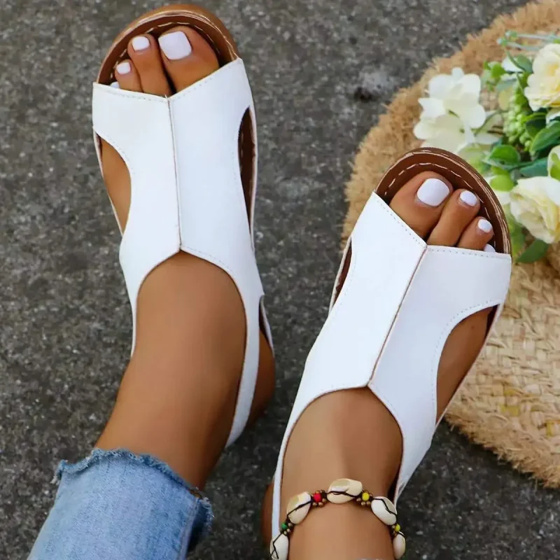 Women's Summer New Style Retro Solid Color Thick-soled Wedge Slippers - Image 9