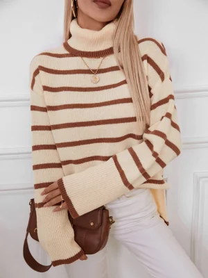 Striped Turtleneck Sweater Women 2024 Autumn