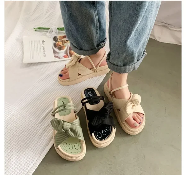 Summer Slippers Thick Platform Flat Sandals with Butterfly-Knot Summer Flip Flops Sandals