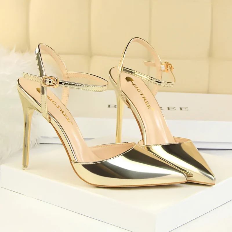 Women 10.5cm High Heels Sandals Lady Metallic Gray