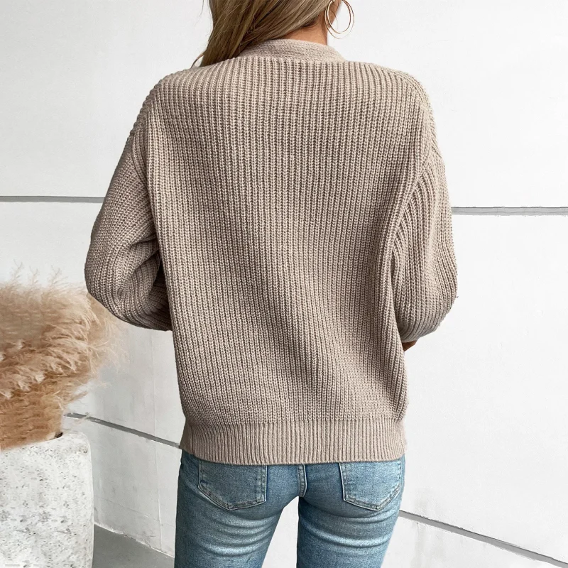 Women's Solid Color Single Breasted V Neck Knitted Cardigan 2024 - Image 3