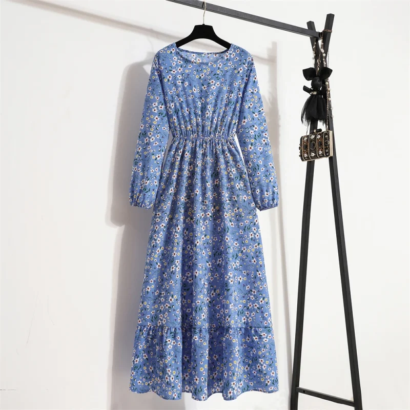 Summer Women Maxi Dresses Casual Full Sleeve Floral Printed O-neck - Image 4