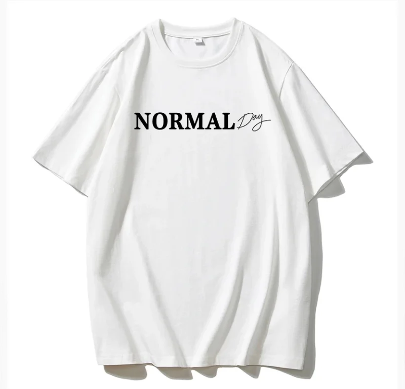 Hirsionsan "Normal Day" Letter Printed T-shirt Summer Women's Cotton Short sleeved T-shirt Women's Plus Size Higt Street Gothic - Image 4