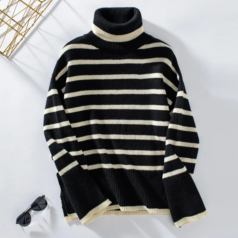 Striped Turtleneck Sweater Women 2024 Autumn - Image 3