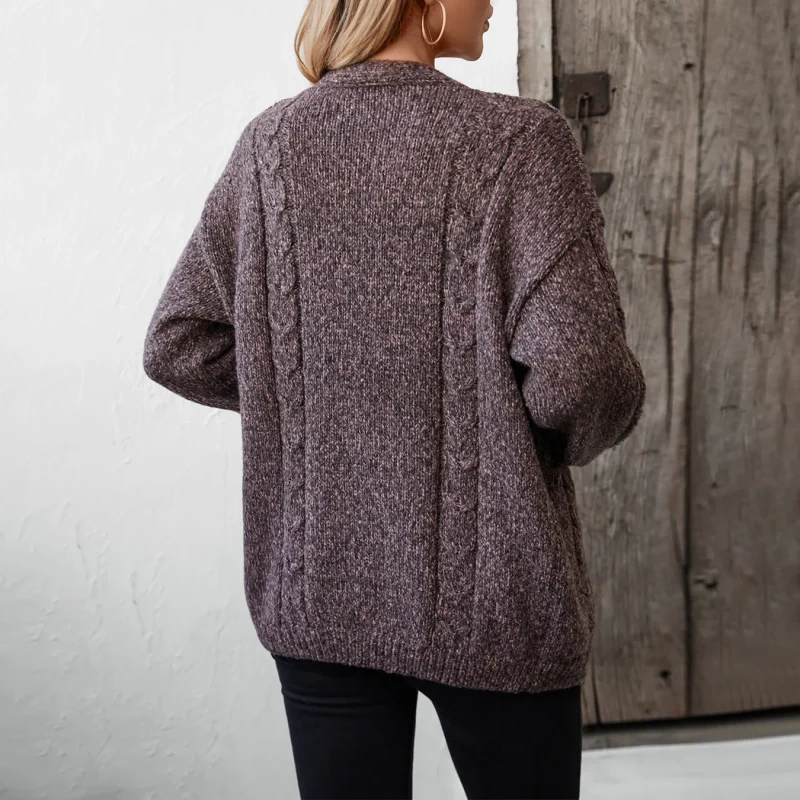 Pocket Twist Knitted Cardigan Women Autumn - Image 5