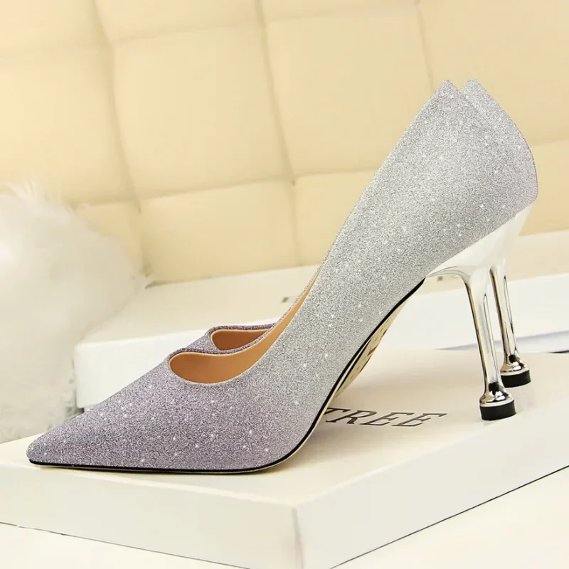 Women 8.5cm High Heels Sequins Glitter Wedding Bridal Sparkly - Image 3