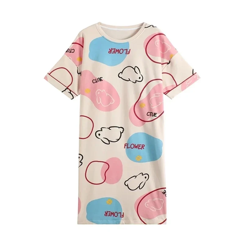 Women's Summer Short Sleeve O Neck Nightgown Plus Size Women's Home - Image 8