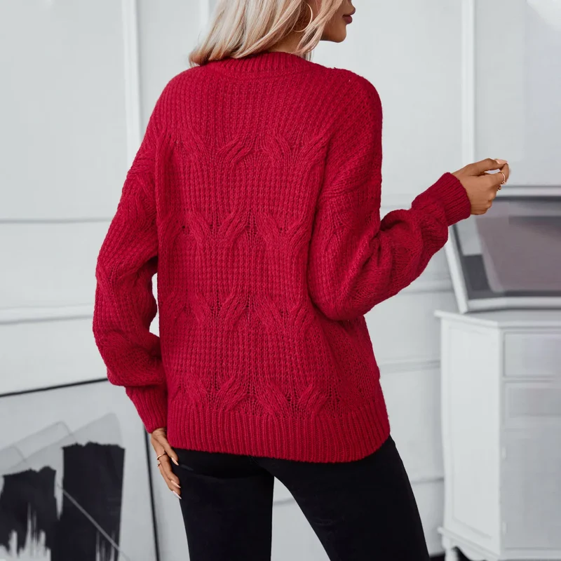 Women's Solid Color O-Neck Knitted Pullover Autumn - Image 4
