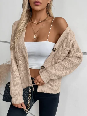 Solid Color Twists Knitted Cardigan Women Autumn