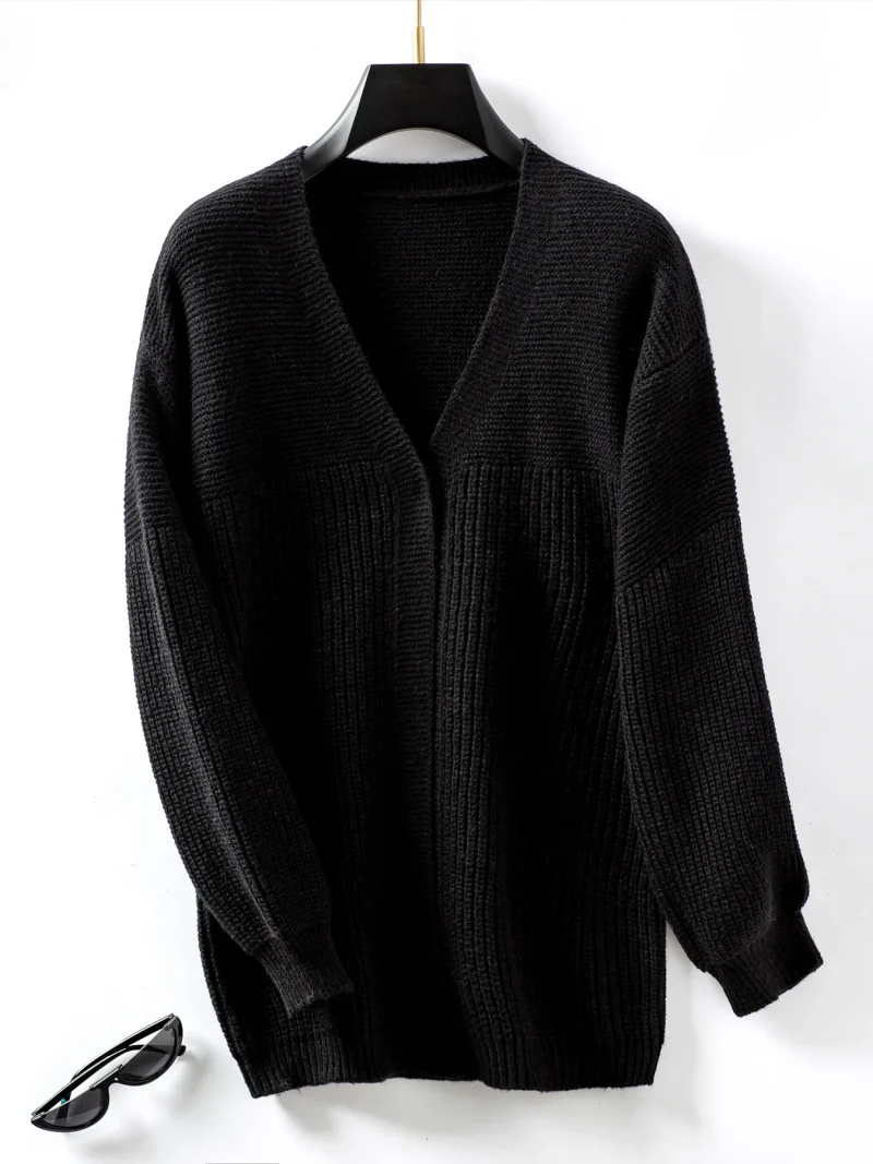 Autumn Winter Casual Loose Solid Color Long Knitted Cardigan Jacket - Image 17