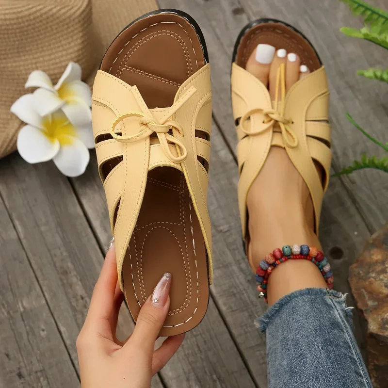 Women's Shoes Open Toe Women's Slippers Summer Rome Solid Hollow Out Shoes - Image 6