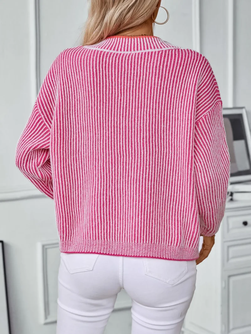 Women's Autumn V Neck Striped Sweater Long Sleeve - Image 9
