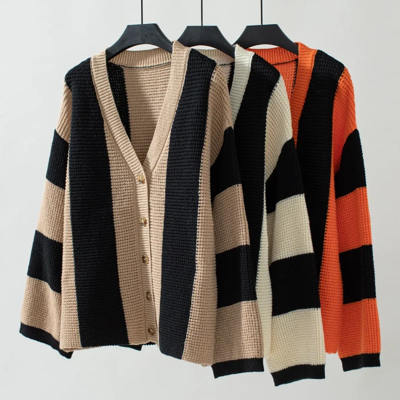 Fashion Striped Knit Cardigan Women Autumn Winter Sweater - Image 14