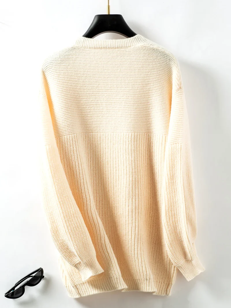 Autumn Winter Casual Loose Solid Color Long Knitted Cardigan Jacket - Image 16
