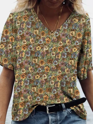 Women’s Top T-shirt 3D Flower Print Casual Loose Shirt