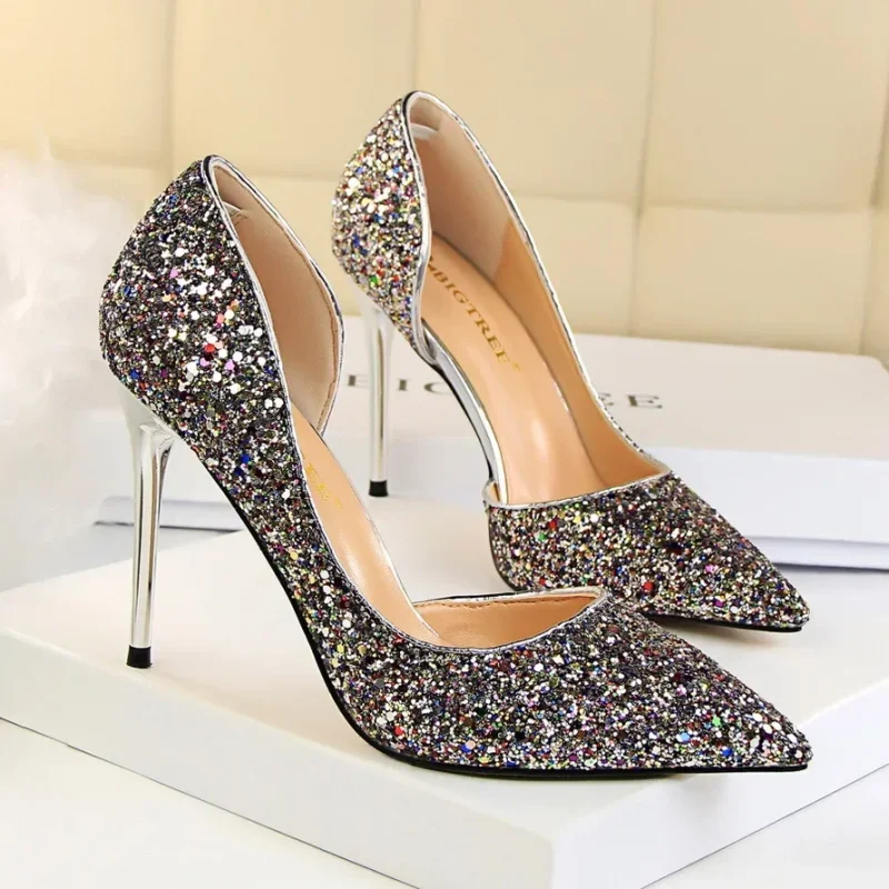 Women 9.5cm High Heels Stripper Bling Glod Red Silver Scarpins Pumps - Image 12