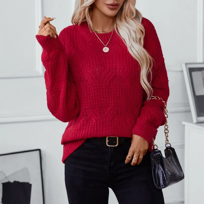 Women's Solid Color O-Neck Knitted Pullover Autumn - Image 5