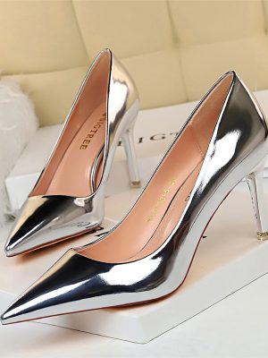 Women Mteallic Patent Bronze Leather Pumps 7.5cm 10.5cm High Heels