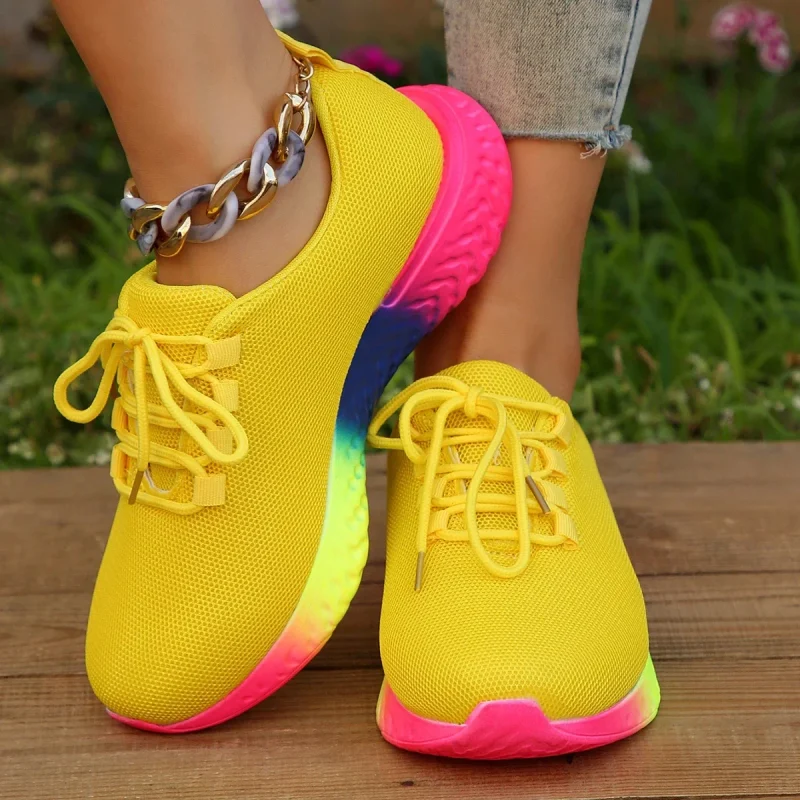 Women's Breathable Mesh Sneakers, Low Top Lace Up Round Toe - Image 2