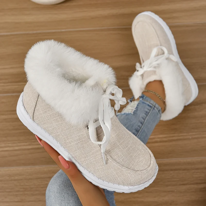 Women Faux Fur Fleece Lined Thermal Flat Snow Shoes Comfortable Lightweight - Image 9