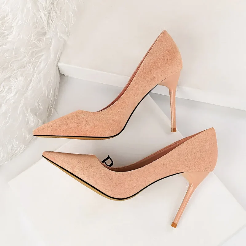 Women 9cm High Heels Pumps Stripper Flock - Image 20