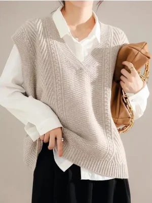 Autumn Knitted Sweater Vest Women Korean Fashion V Neck Sleeveless Waistcoats