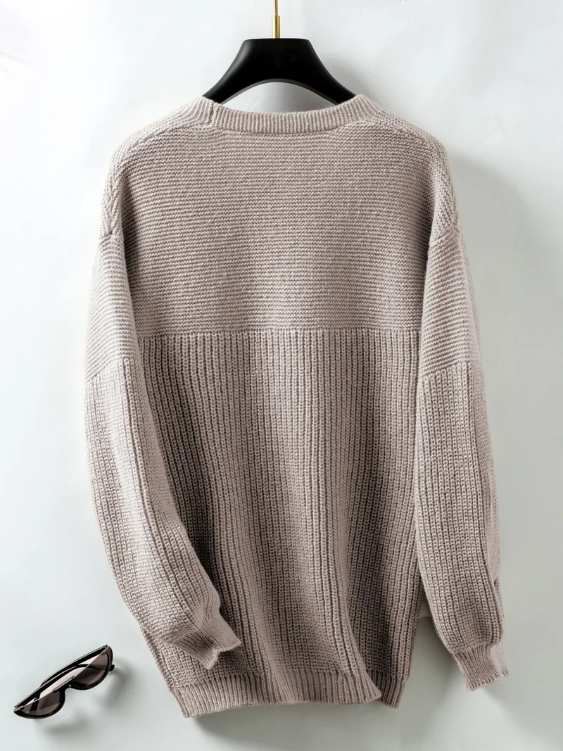 Autumn Winter Casual Loose Solid Color Long Knitted Cardigan Jacket - Image 14