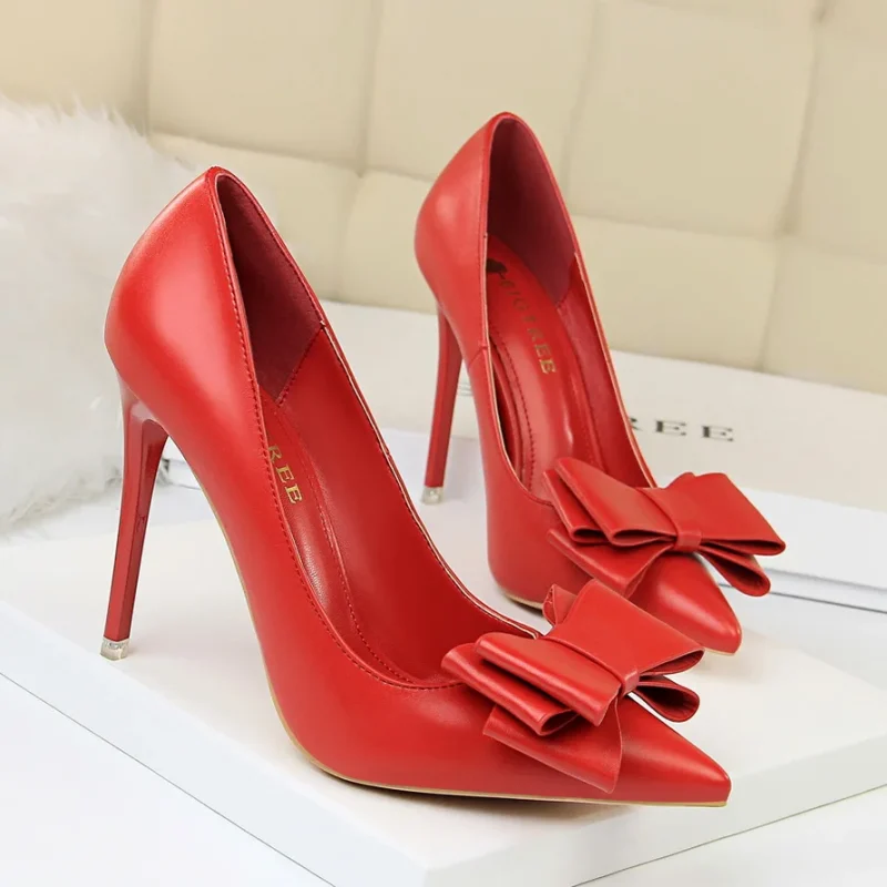 Women Fetish 10.5cm High Heels Blue Yellow Pumps Butterfly Knot