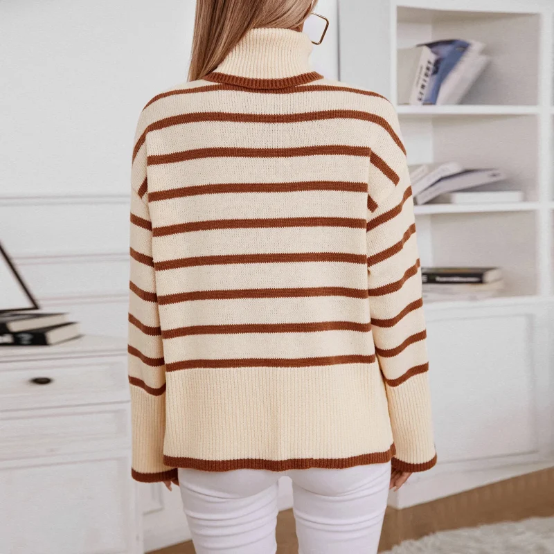 Striped Turtleneck Sweater Women 2024 Autumn - Image 5