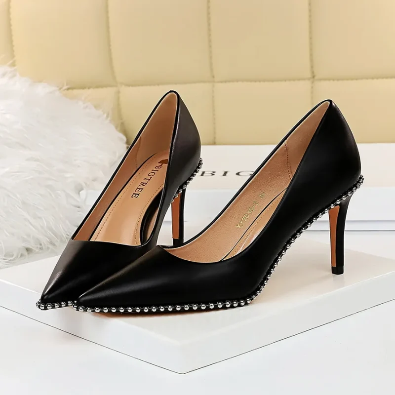 Women 7.5cm 10.5cm High Heels Studded Rivets Pumps Lady - Image 14