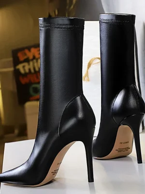 Women 7.5cm 10cm High Heels Leather Boots Lady Low Heels