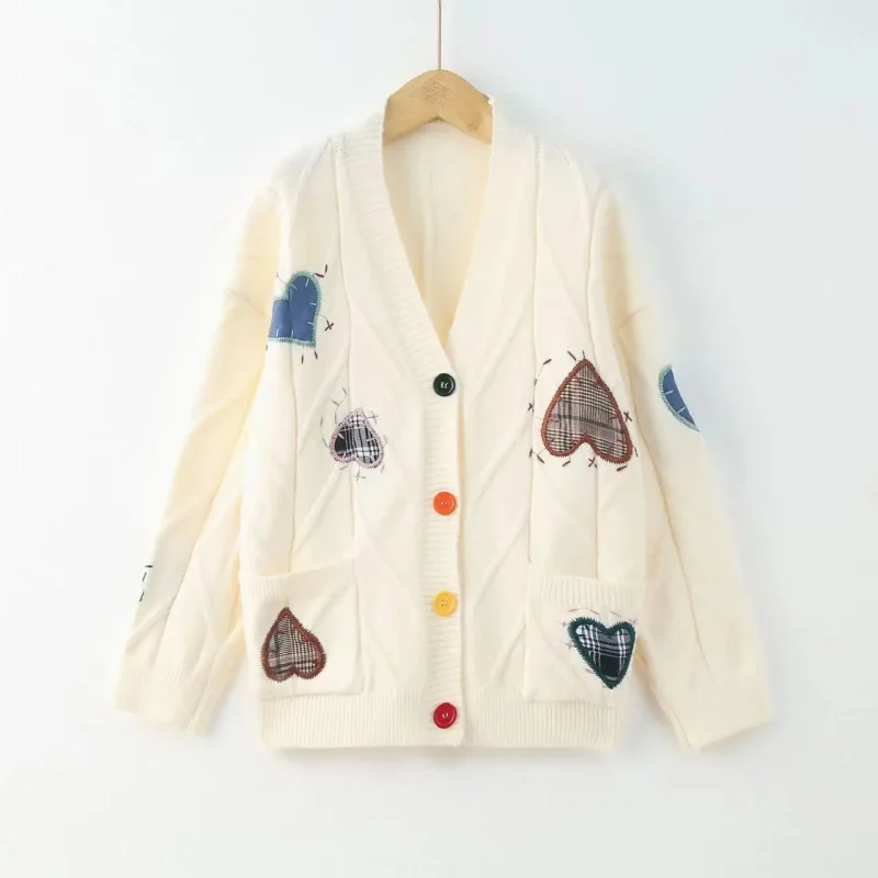 Heart Embroidery Knitted Cardigan Women 2024 Autumn - Image 11
