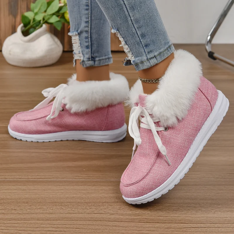 Women Faux Fur Fleece Lined Thermal Flat Snow Shoes Comfortable Lightweight - Image 12