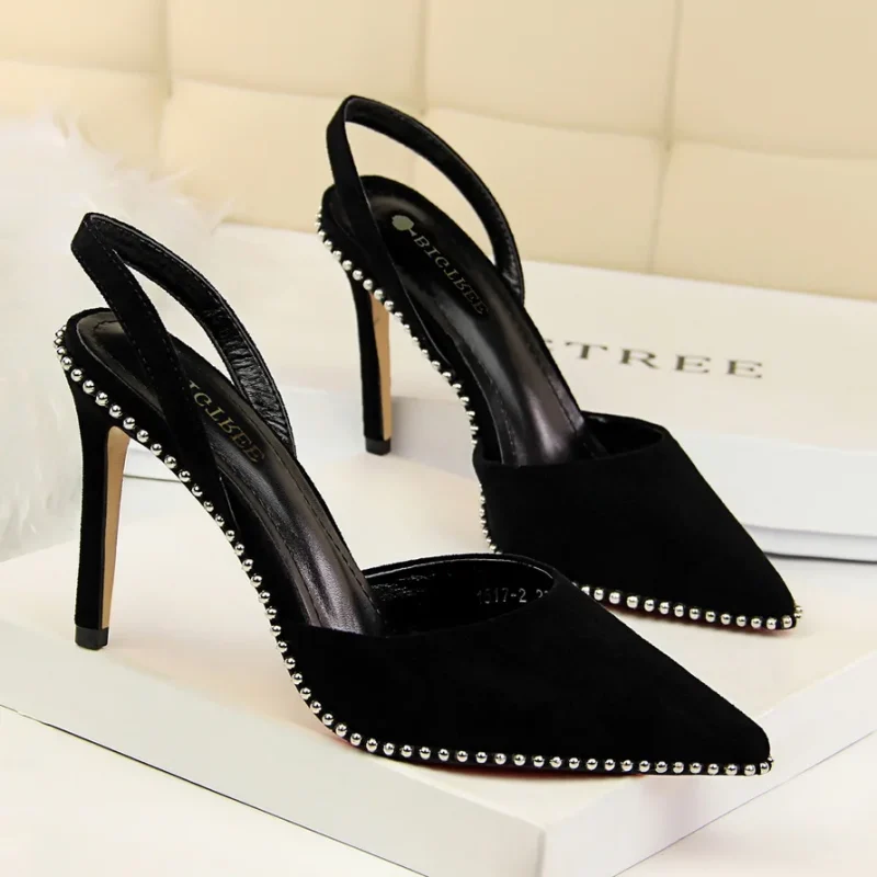 Women 9m High Heels Sandals Lady Suede Slingback Mules Sandles - Image 15