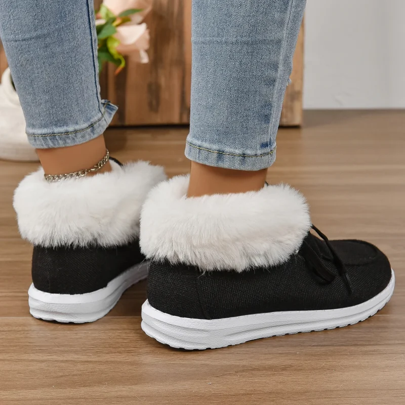 Women Faux Fur Fleece Lined Thermal Flat Snow Shoes Comfortable Lightweight - Image 8